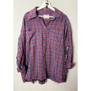 Free People Plaid Button Down Shirt - Red and Blue